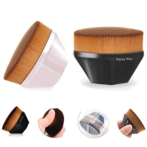 2PCS Pinceau de maquillage professionnel Pinceau fond de teint Flat Top-For Fond de teint liquide et crème et poudre synthétique Mélangeant fibre Face Touch-Soft pinceau de maquillage de maquillage Cover