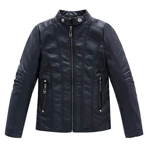 LOKTARC Boys Stand Collar Leather Jackets Kids Spring Faux Leather Motorcycle Coats Black Size 140/9-10 Years Cover