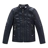 LOKTARC Boys Stand Collar Leather Jackets Kids Spring Faux Leather Motorcycle Coats Black Size 140/9-10 Years