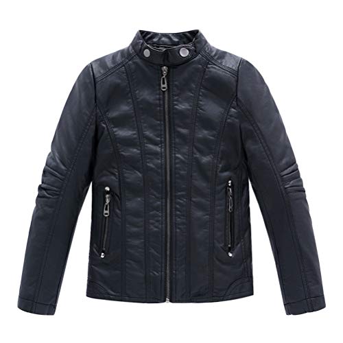 Loktarc Boys Stand Collar Leather Jackets Kids Spring Faux Leather Motorcycle Coats Black Size 160/12-13Years #TOP22