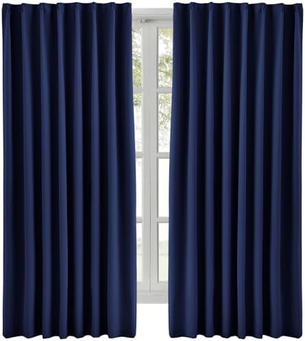 （14:30時点） Hansleep カーテン 1級遮光 2枚組 幅100cm丈120cm ネイビー 断熱 防寒 防音 省エネ 厚手 無地 おしゃれ 洗える リビング用 (ネイビー, 幅100cm×丈120cm)