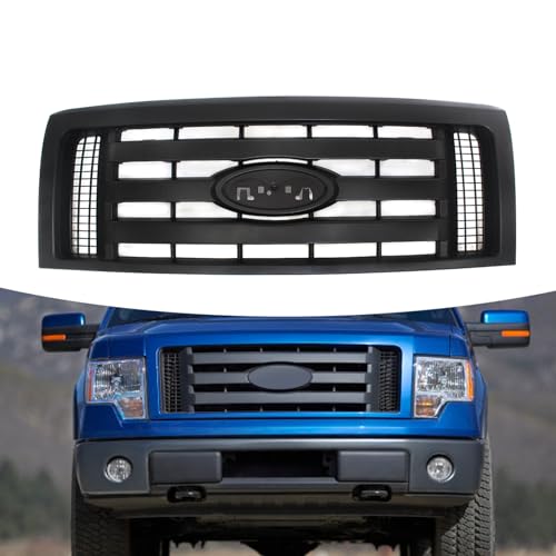 Bewild Front Bumper Grille Assembly Compatible with 2009-2014 Ford F - 150 f150 Centre Bumper Painted Black Housing and Insert Grille Assembly Shroud Replacement for 9L3Z8200A FO1200510