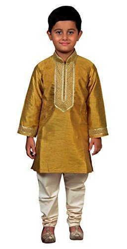 Ragazzi Silk Kurta Pigiama Bollywood Kids Indian Sherwani Wedding Fashion 897 (5 Anni, Oro)