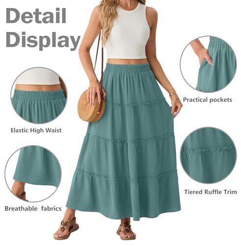 Lepunuo Casual Ruffle Maxi Skirt Women Pockets High Waist Flowy — view 4