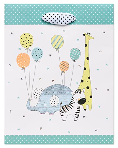 Image of Papyrus 9 inch Medium Gift Bag- Designed by House of Turnowsky (Zoo Animals with Balloons) for Baby Showers, Baby Sprinkles, New Baby, Baptisms, Christenings and All Baby Occasions (1 Bag)