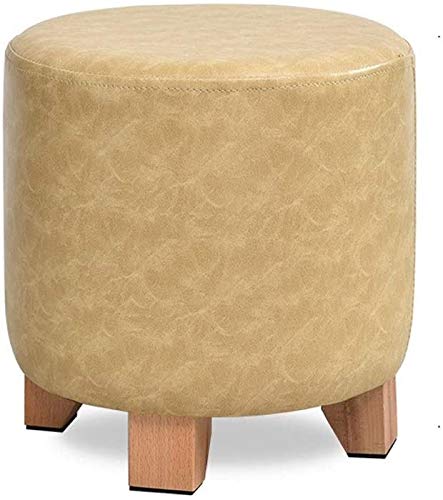 Repose-pieds rond en similicuir avec 4 pieds en bois massif de salon