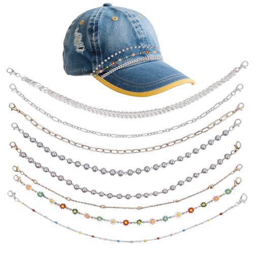 8Pcs Trucker Hat Chains, Trucket Hat Chains and Charms, Bill Decoration Charm Accessories for Women
