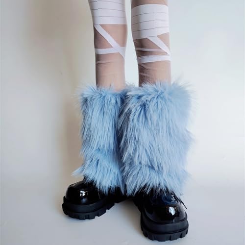 Winter Thermal Furry Blue Leg Warmers For Women And Teens Japanese Vintage Plush Boot Toppers Gaiters Footless Socks Carnival4