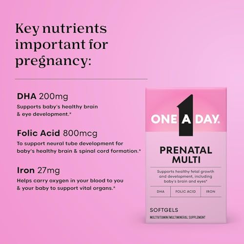 Image of One A Day Women's Prenatal 1 Multivitamin, Supplement for Before, During, and Post Pregnancy, including Vitamins A, C, D, E, B6, B12, and Omega-3 DHA, 30 Count