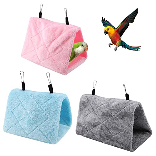 Image of Plush Bird Hammock, Hanging Bird Nest Warm Soft Plush Hammock Hanging Cage Tent Winter Warm Bird Nest House for Birds Parrot Winter Warm Bed Pet Toy Pouch Cotton Bed (M-Blue)