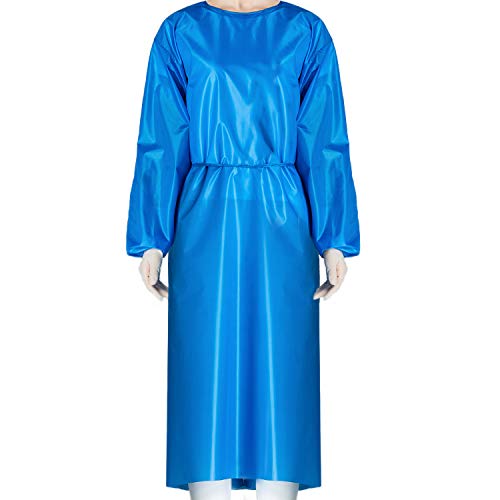 JMU Washable Reusable Isolation Gown,10Pcs Protective Suit with Knit Cuff, Latex-Free Polyester Coveralls for Adults Men Women, Deep Blue, Large Size