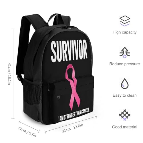 Backpack for Women, Breast Cancer Survivor Pink Ribbon Black Comfort Lightweight Travel Shoulder Bag, Funny Multi-Functional Backpack with Pockets for Commuting2