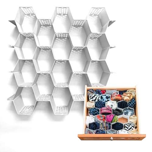 Evelots 2-Pack Honeycomb Drawer Organizers, 56 Cells, Expandable, White | Expandable modular dividers create 56 cells to organize socks, underwear, bras & baby clothes in dresser or nursery drawers.