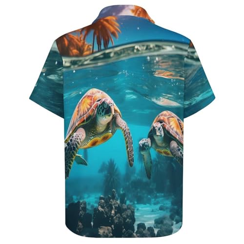 Zltegako Chemise hawaïenne à manches courtes avec motif tortues de mer et palmier pour homme, Comme indiqué sur la photo, L – vue 7