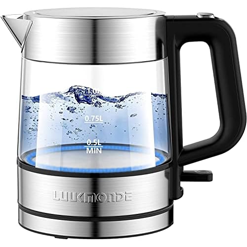 LUUKMONDE 1500W Electric Kettle, 1 Liter Glass Tea Kettle Light Weight, Cordless Water Boiler with LED Indicator, Fast Boiling Hot Water Heater Kettle, Auto-Shutoff & Boil-Dry Protection, BPA Free