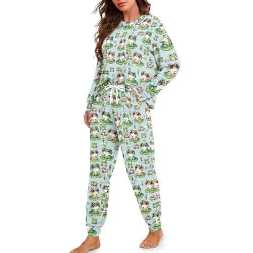 Image of Women's 2 Piece Printed Pajama Set Long Sleeve Sleepwear Set with Long Pants Casual Lounge Sets with Pocket
