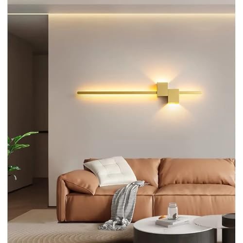 Image of Glowave Modern Golden LED Long 800mm Tube Wall Light for Bedroom Bedside Living Room Hallway - Tricolour | Warm White, White, Natural White | (Golden 2027 800mm)