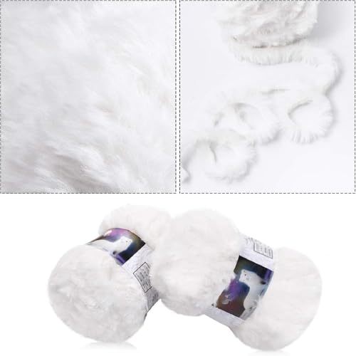 Image of Nuanchu 2 Pcs Fuzzy Faux Fur Yarn for Crochet Knitting,White | Soft Fluffy Eyelash Texture, 50g 30m Each Ball, For Amigurumi Toys Scarves Hats, Bulk Yarn Crafts Projects Supplies