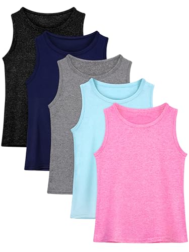 Image of Poroka 5 Packs Girls Active Dry Fit Athletic Tank Top Performance Tech Sleeveless Shirts for Running Exercise Yoga
