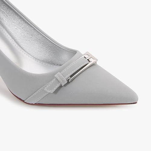 Women's Pointed Toe Mid Heel, Dress Pump with Metal Buckle Accent, All Day Comfort3