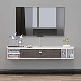 El mueble de TV flotante tiene un cajón abatible que puede ocultar enchufes y cables, mantener las cosas limpias y ordenadas y hacer que el espacio habitable sea más hermoso y cómodo.