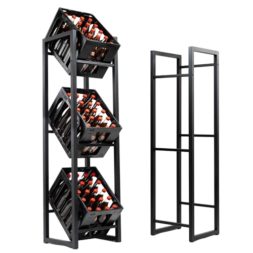 Homemetall Getränkekistenregal 3 Kisten mit 750 kg Tragkraft - Kistenregal extrem stabil & höhenverstellbar - Regal für Getränkekisten einfache Montage - Getränke-Regal schwarz aus Metall - Single