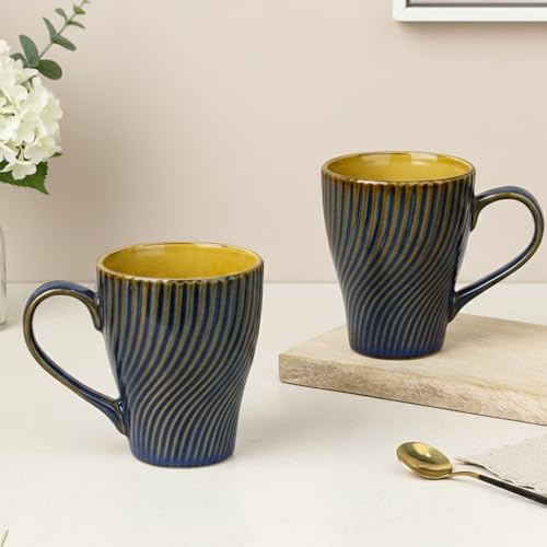 Image of The Earth Store Blue Fusion Wave Coffee Mug - 300ML Ceramic Coffee Mugs Set of 2 | Microwave & Dishwasher Safe Mugs for Gift | Home | Office | Restaurant | Daily Use Tea Mug