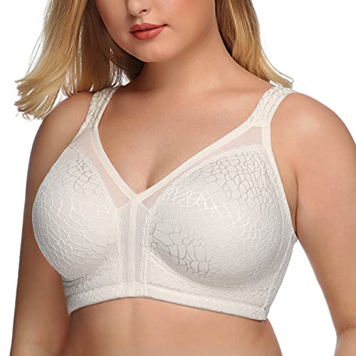 DotVol Women's Full Coverage Minimizer Bra Comfort Wirefree Non Padded Plus Size Everyday Bra(White,48C)