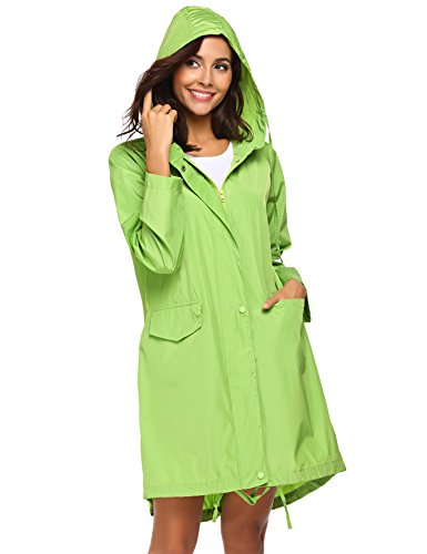 SoTeer Women's Long Raincoat with Hood Outdoor Lightweight Windbreaker Rain Jacket Waterproof