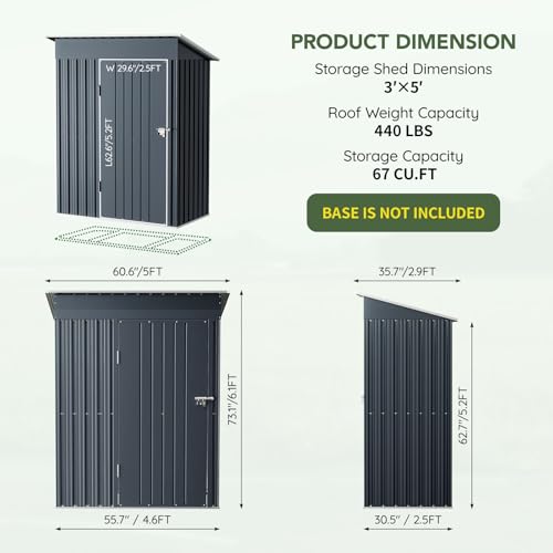 Image of 3x5 FT Outdoor Metal Storage Shed, Single Door, 1 Clear Window, Tool Shed for Garden, Patio, Backyard