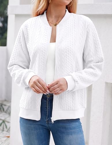 Image of WROLEM Women's Zip Up Cardigan Sweater Cable Hoodies Long Sleeve Jacket Outfits Crewneck Casual Coat