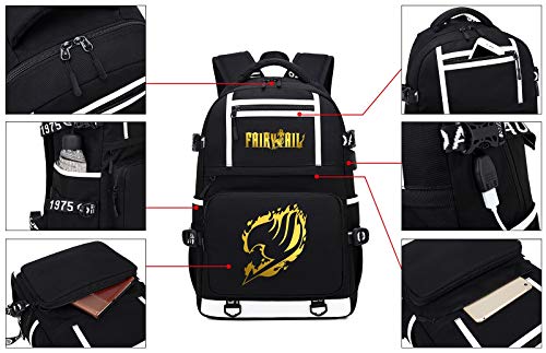 Roffatide Anime Fairy Tail Backpack For Men Gold Printed Schoolbag Laptop Backpack Large Capacity Rucksack With Usb Charging Port Black #TOP5