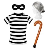 Erwachsenenkostüm für Oma, Einbrecher, Hemd, grauer Dutt, Perücke, aufblasbarer Gehstock, Augenmaske, Buchwoche, Herren und Damen, Größe L