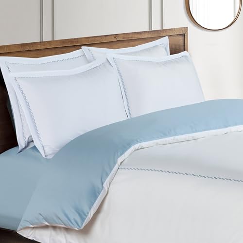Majestic Giftware Madison Linen 8 Pcs Twin Size Bedding Set (BL52-T) | Normandy - Blue 400 TC Cotton Sateen Durable & Eashable | 2 Fitted Sheets, 2 Duvets, 4 Pillowcases - Noble Collection