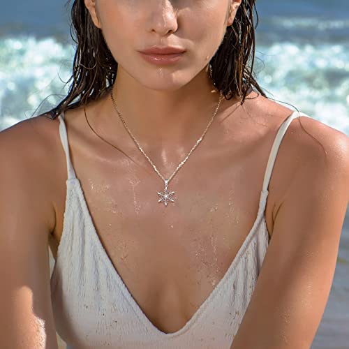 EUDORA Sterling Silver Snowflake Pendant Necklace Elegant Snow Gift for Women, 18" Rolo Chain 5