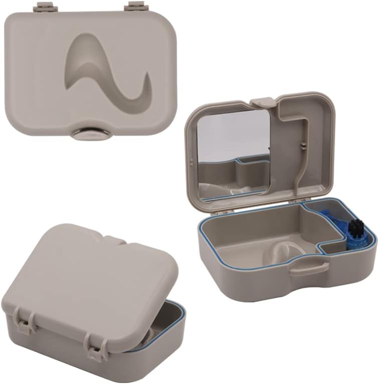 2 Sets Denture Teeth Portable Storage Box Case with Mirror and Clean Brush Artificial Dental Appliance Oral Teeth Cleaning Tools