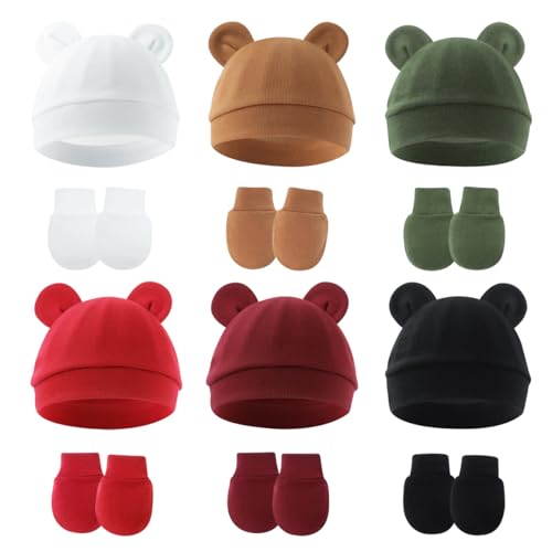 Image of ZURLEFY Cute Baby Mittens Newborn, No Scratch Baby Boy Mittens, Baby Girl Hat Gloves for Toddlers, Infant, Newborn