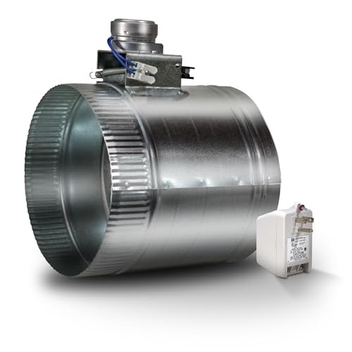 Suncourt ZoneMaster 8-Inch Normally Closed Motorized Damper — Power Open/Spring Return 24V Vent Damper, Plug-In Transformer Included (ZC208)