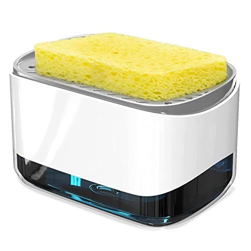 RUFCRIL Soap Pump Dispenser and Sponge Holder 12 Ounces / 350ml Dish Soap Dispenser for Kitchen White