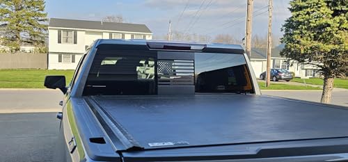 Image of for Chevy Silverado /GMC Sierra 2019-2024 Back Center Sliding Window USA Flag Vinyl Sticker (Matte Black)
