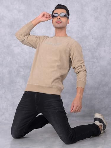 Image of Crimsoune Club Men's Beige Typographic Print Knitted Sweatshirt