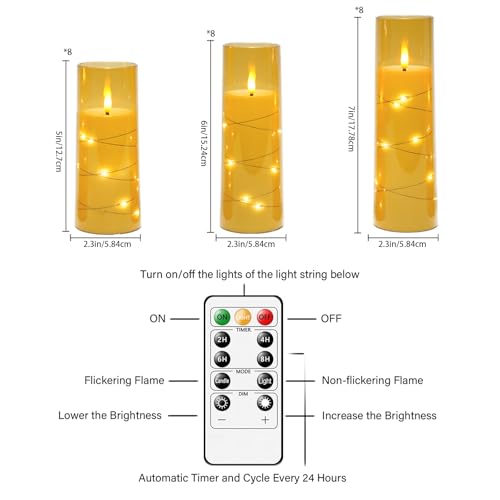 Image of kakoya Flameless LED Candles with Timer 24 Pc Flickering Flameless Candles for Romantic Ambiance and Home Decoration Stable Acrylic Shell,with Embedded Star String,Battery Operated Candles(Gold)