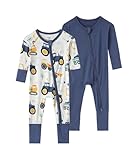 SUZEL Baby Viscose from Bamboo Footless Pajamas Boys Girls Zippy Pjs Sleep 'N Play Romper - 0-24 Months (Excavator+Navy, 12-18M)