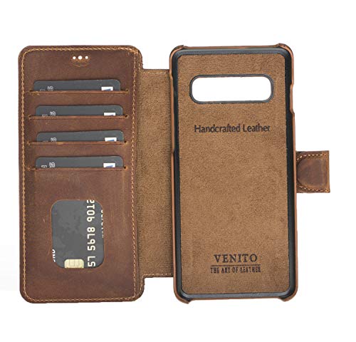 Venito Siena Handmade Ultimate Premium Leather Wallet Case with RFID Protection Feature for Samsung Galaxy S10 (6.1 inch) (Antique Brown)