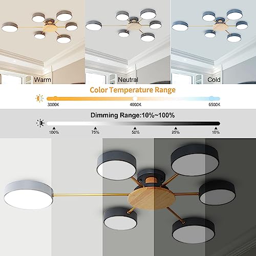 Liudefa 6-Lights LED Ceiling Lighting 41 Inch Modern Ceiling Lights Flush Mount Recessed Lighting Ceiling Light 48W Dimmable Living Room Bedroom Kitchen, 3000K-6000K Grey by Liudefa - Image 3