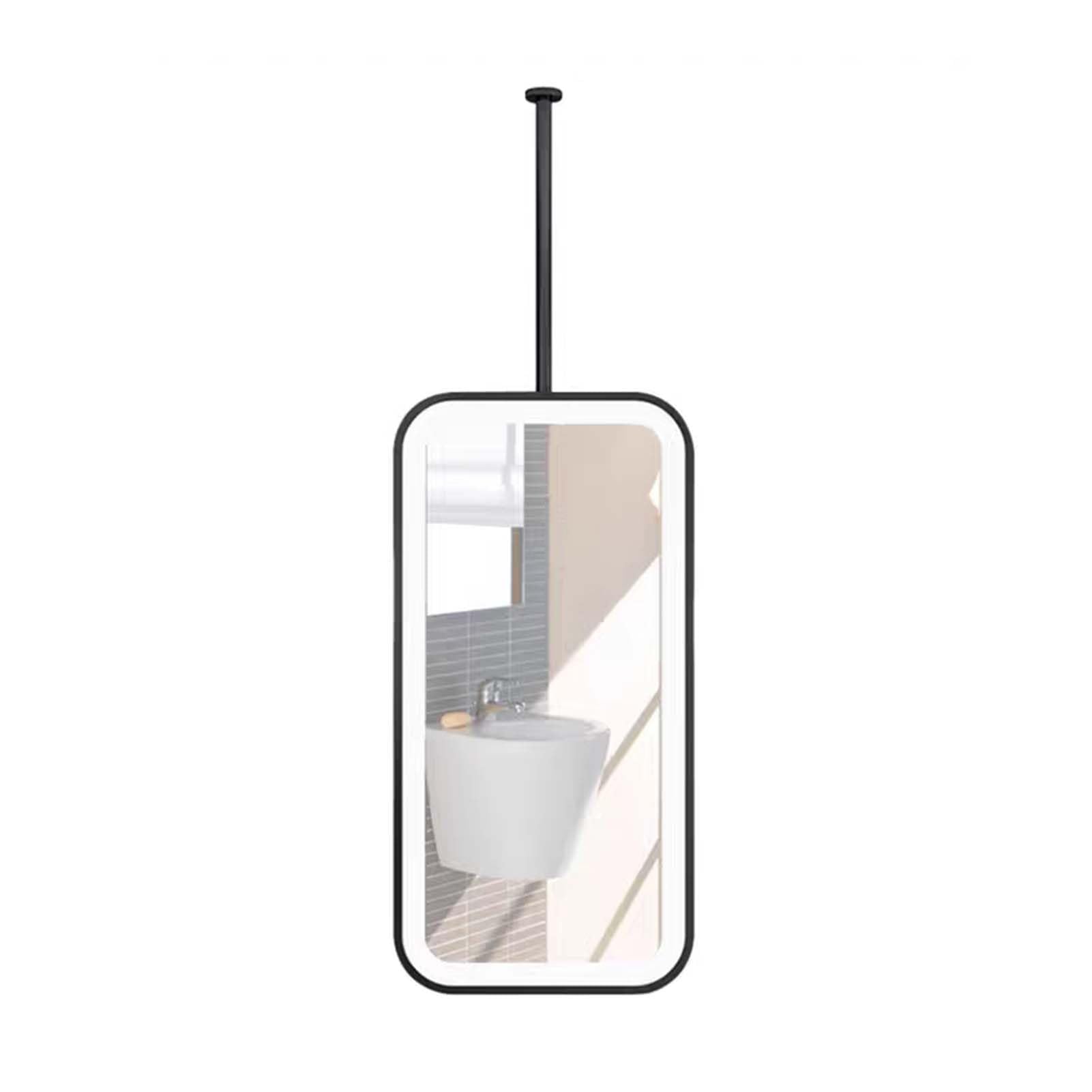 MESOVFCA Rectangular Ceiling-Mounted Mirror with LED Lights, Hanging Bathroom Vanity 3 Adjustable Colors, Suitable for Entryways and Cloakrooms(Black,50x90cm)