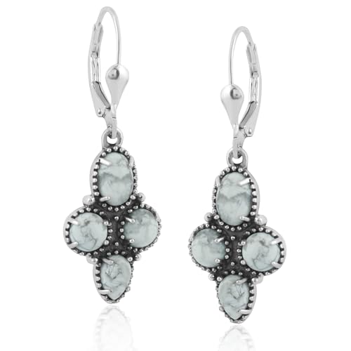Genuine Stone Sterling Silver Lever Back Earrings
