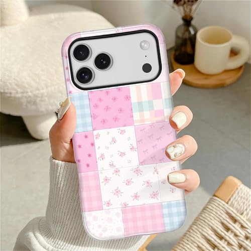 Coque iPhone 17 Pro Max à motif floral rose en patchwork antichoc double couche - 2