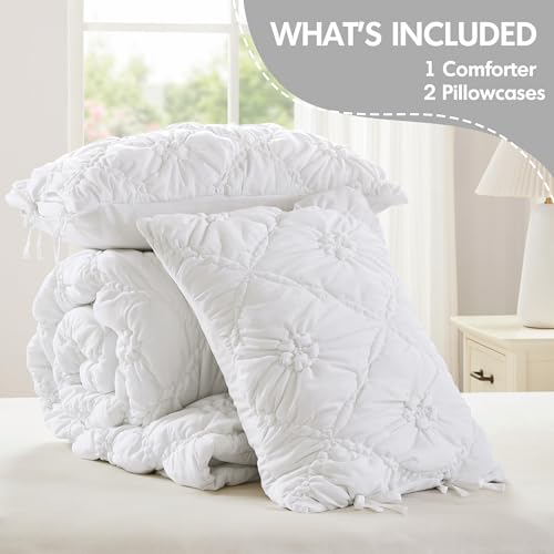 Intelligent Design Puffy Floral Shabby Chic White Queen Comforter Set, 3pc - image 6