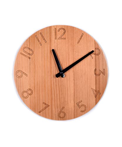 Crossmoon Silent Wooden Wall Clock Battery Operated Hand Made Retro Clock With Rope Hanging Decorative For Living Room Kitchen Bedroom 12Inch Arabic Numeral #TOP1